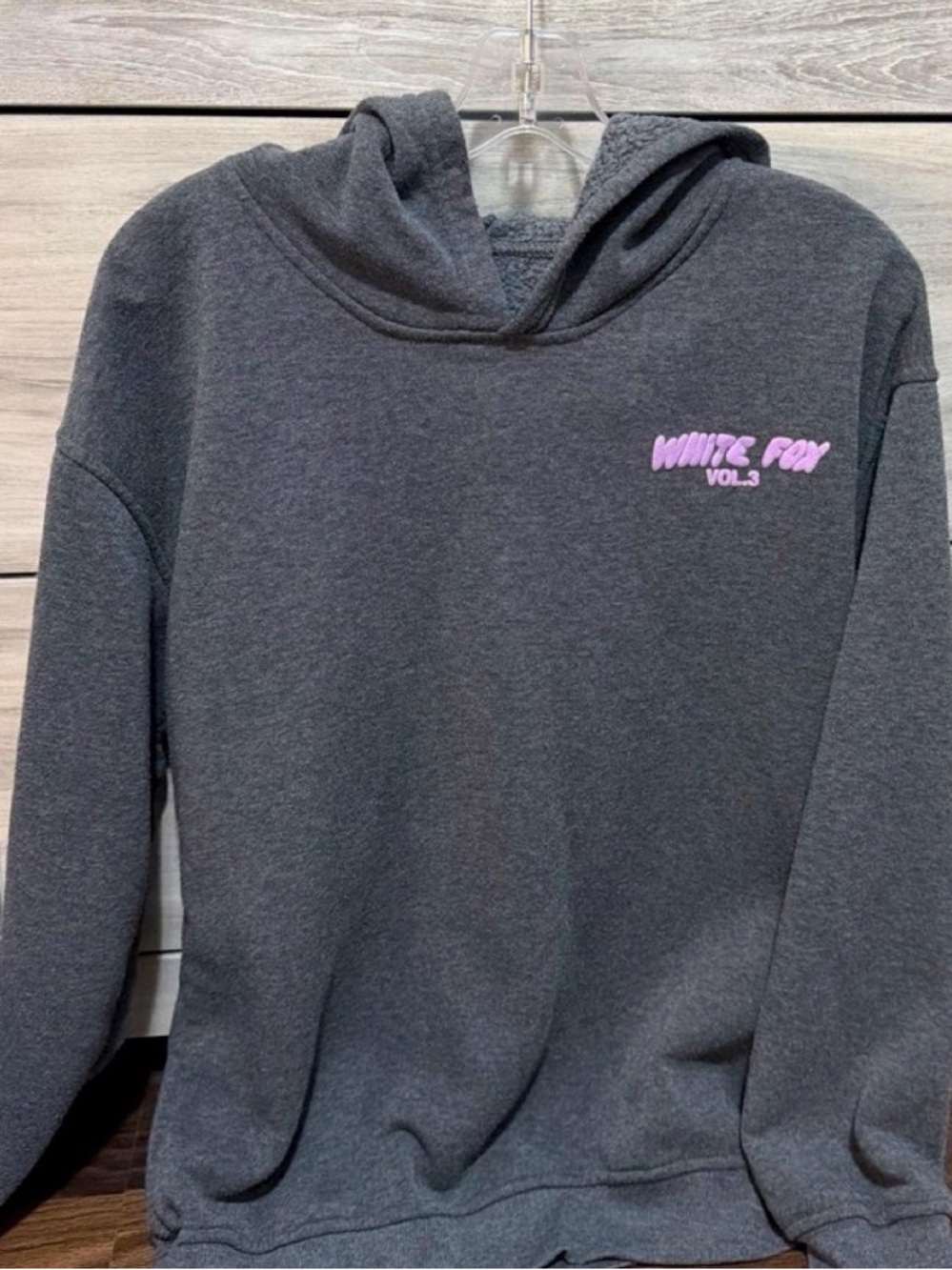 White Fox Boutique Charcoal Hoodie with Pink Logo